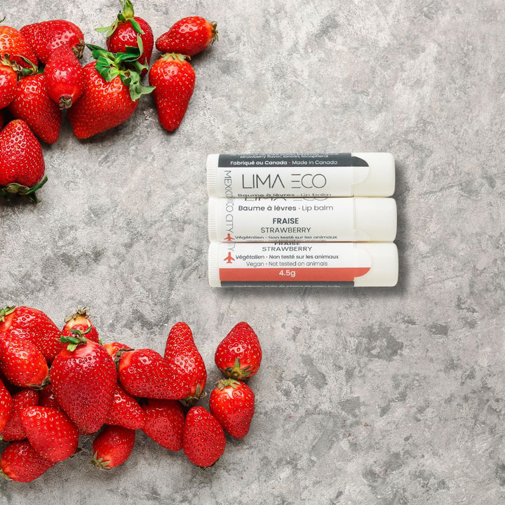 strawberry repair lip balm made with moisturizing and natural ingredients, vegan