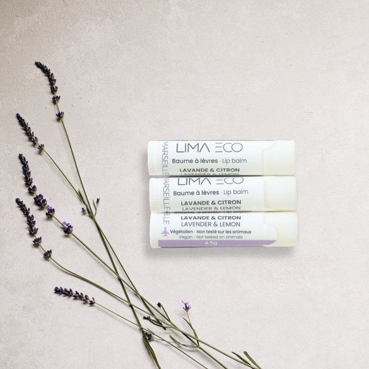 vegan lip balm cruelty free fragranced with lavender essential oil and lemon lip repair solution
